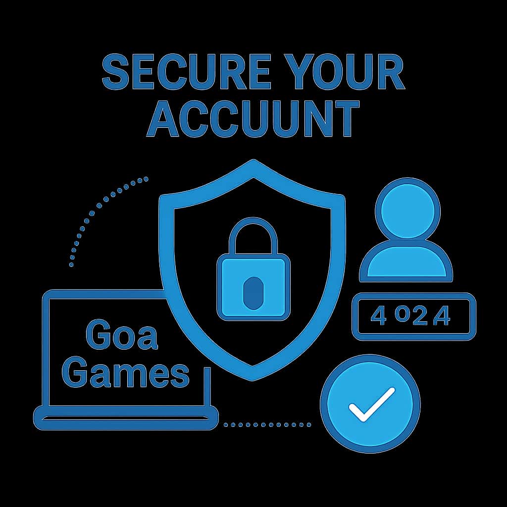 An educational diagram illustrating steps to secure a gaming account, including the text 'Goa Games'.
